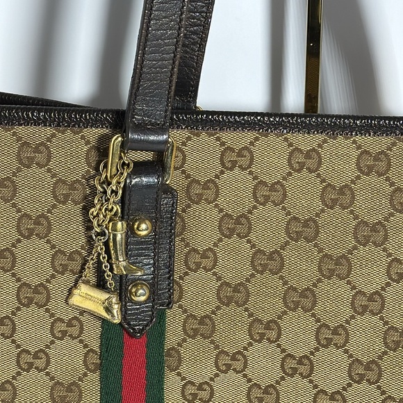 GUCCI WEB TOTE W BAG CHARM - Picture 2 of 14